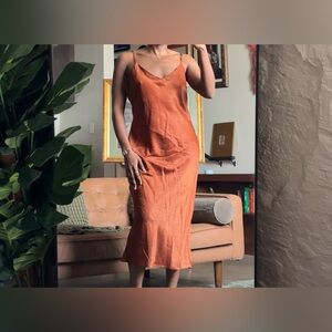 Joe Fresh Copper Satin Midi Slip Dress, Size M
